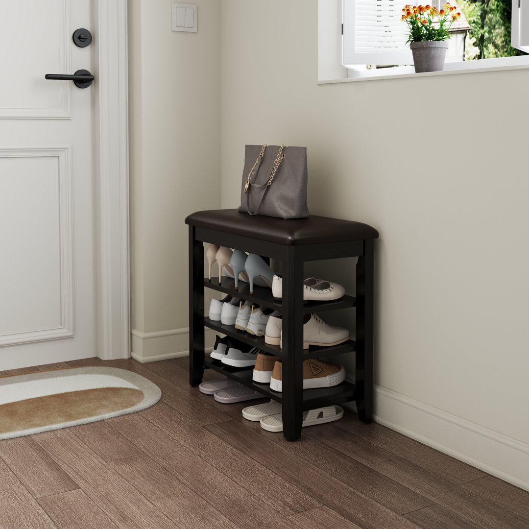 Entryway 3-Tier Solid Wood Shoe Bench with Storage